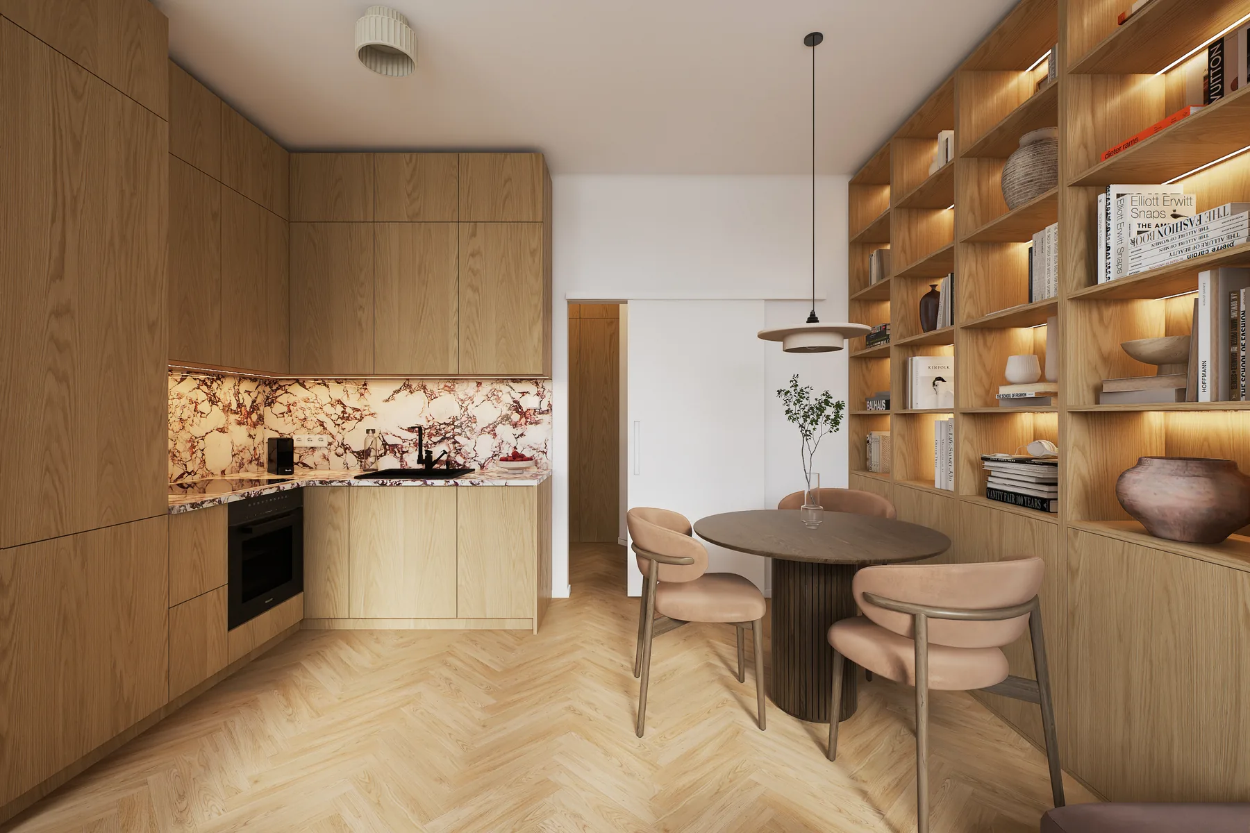 Vizualizace bytu – obývací pokoj s kuchyňským koutem