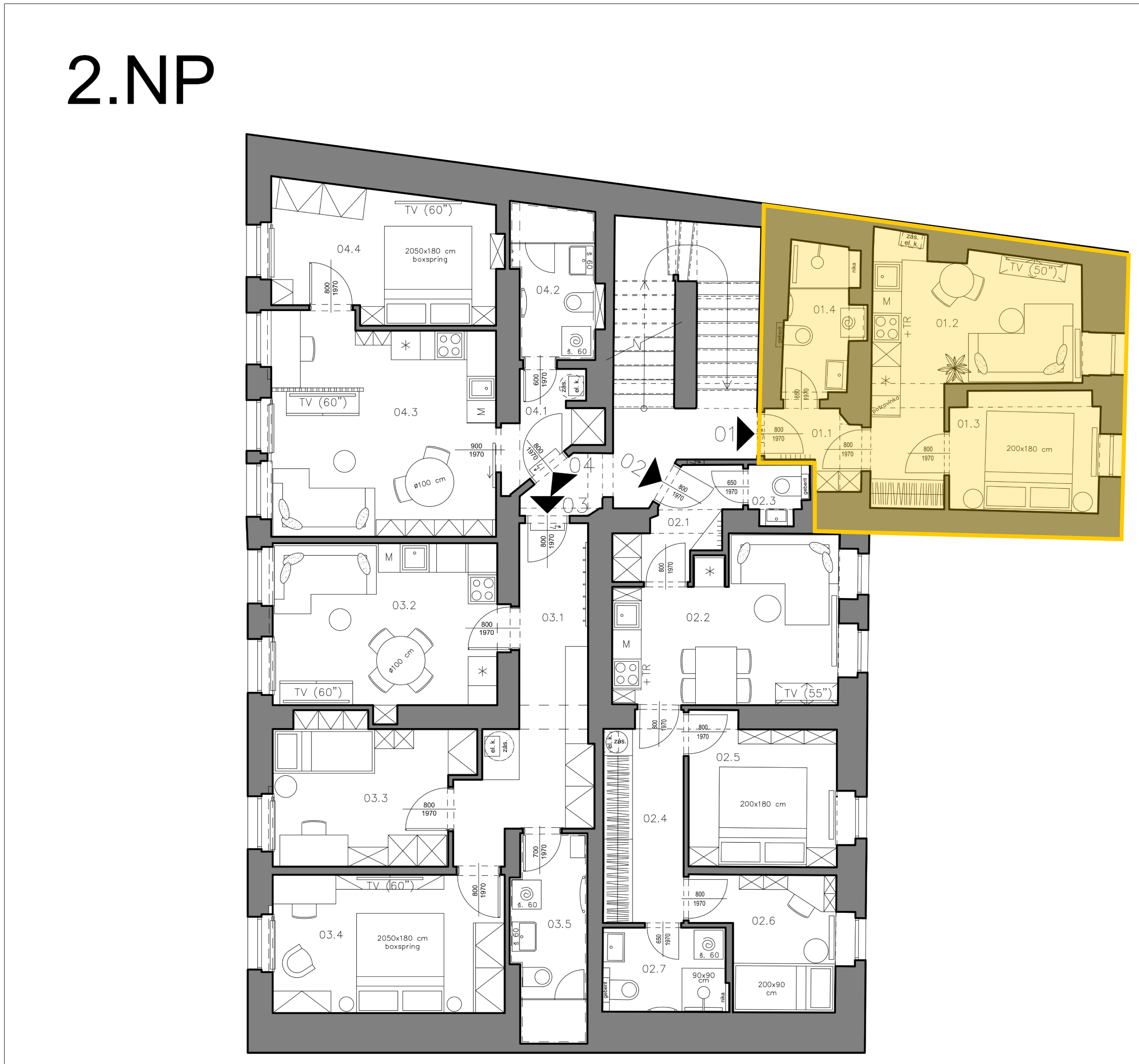 Byt 1 — umístění v 2.NP