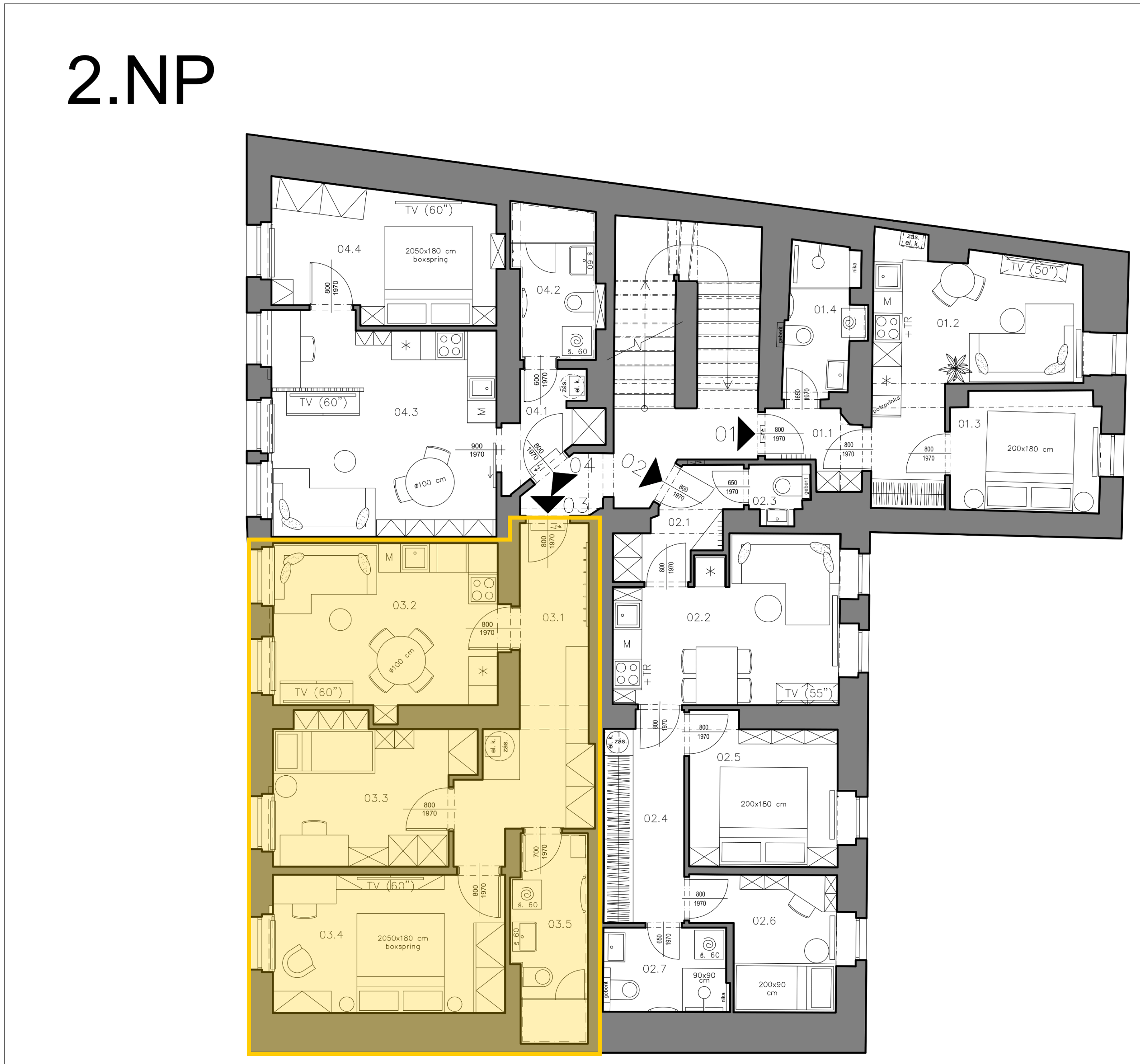 Byt 3 — umístění v 2.NP