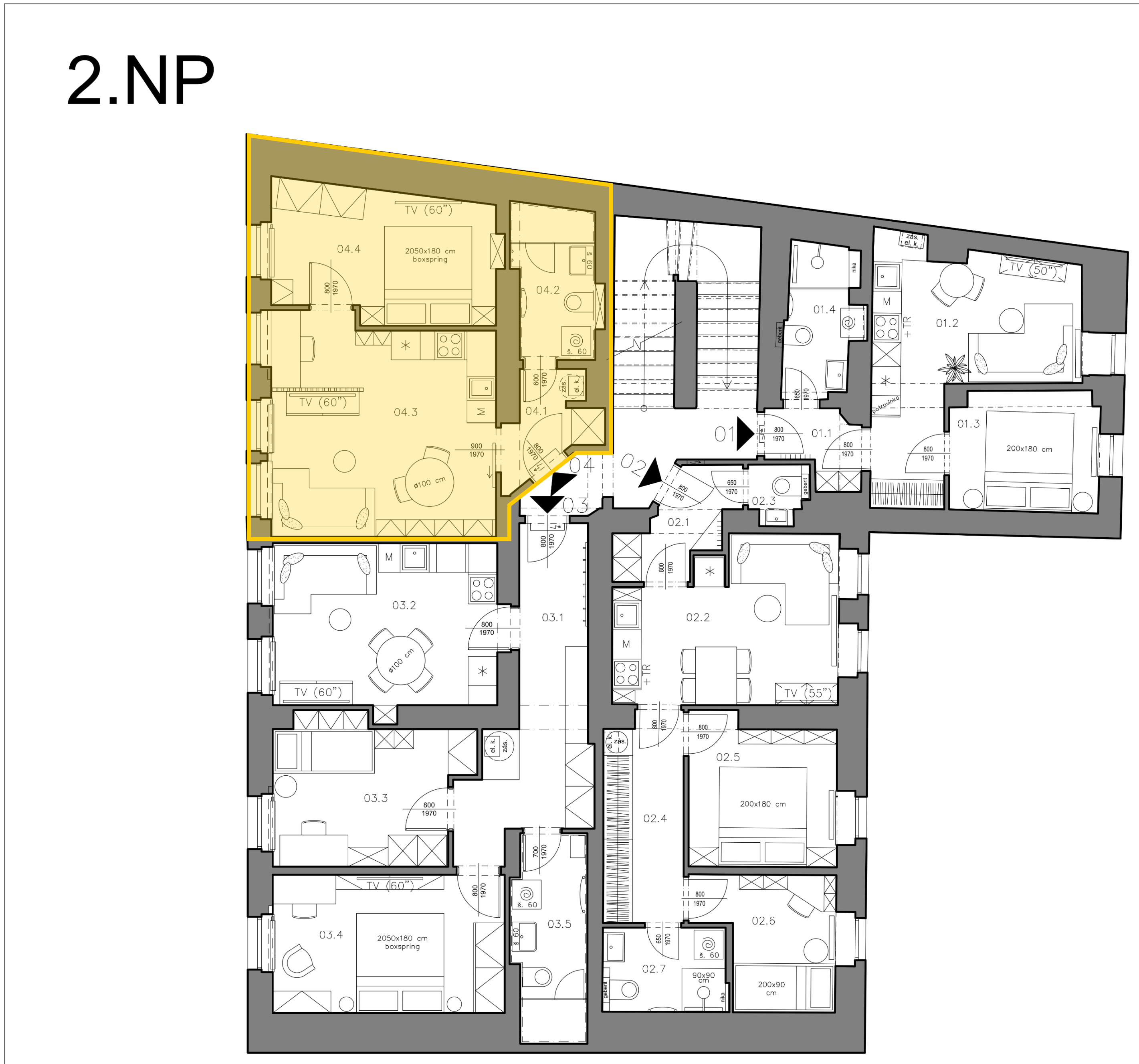 Byt 4 — umístění v 2.NP